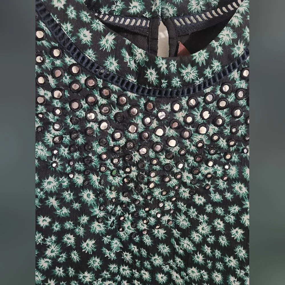 Floral Ruffle-Sleeve Shift Dress - Teal/Black - Picture 11 of 12